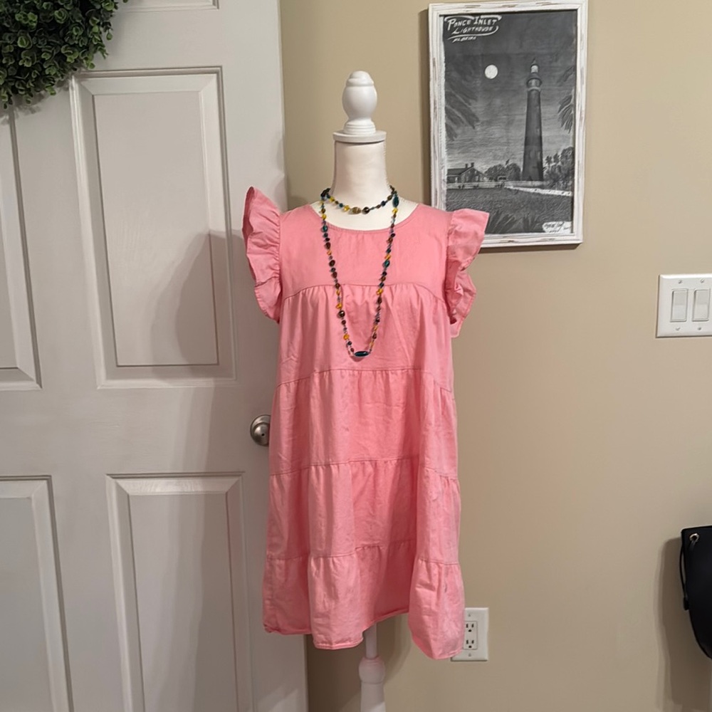 Pink Ruffle Sleeve Kids Dress